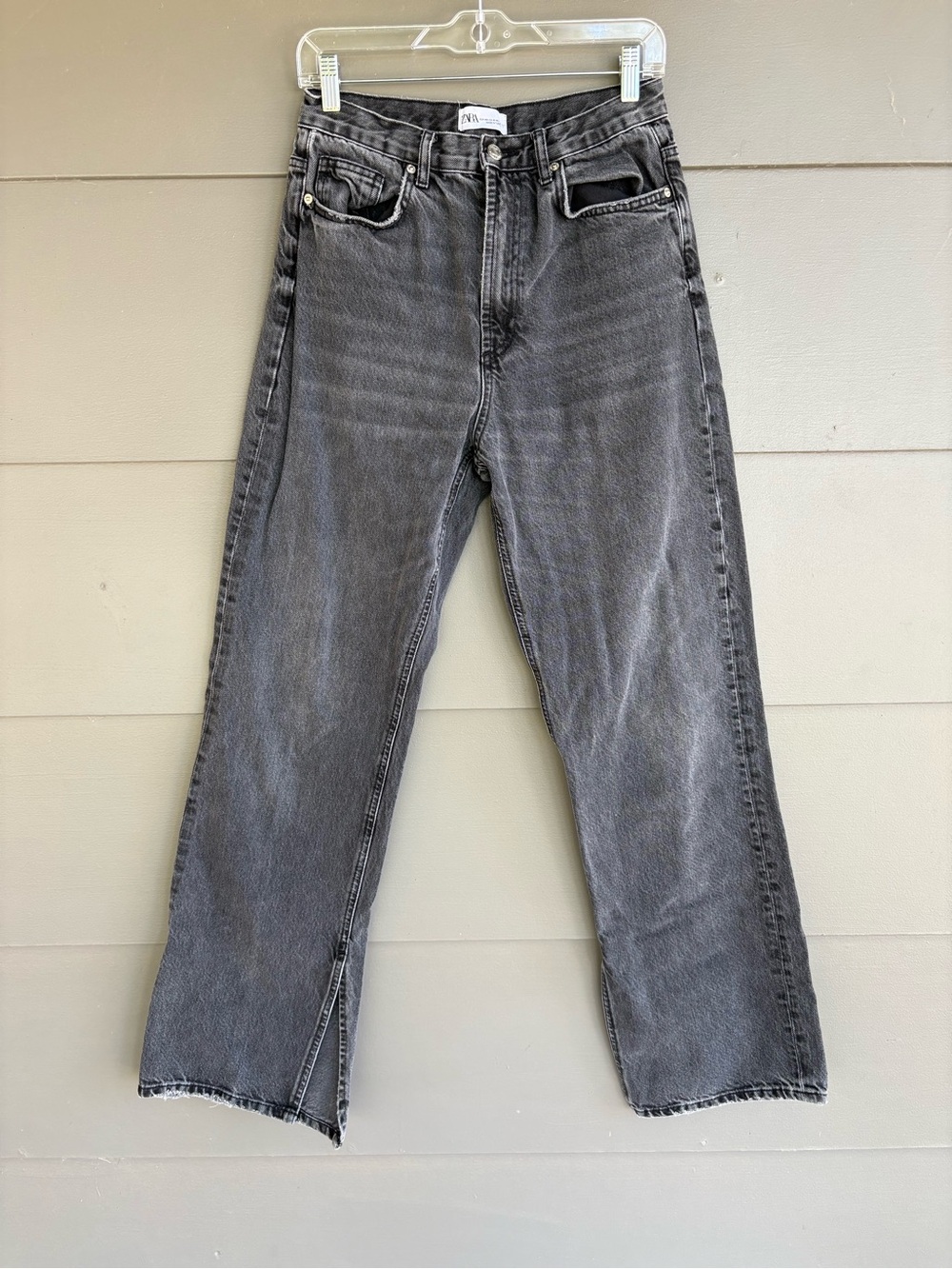 Zara Split Hem Wide Leg Black Jeans